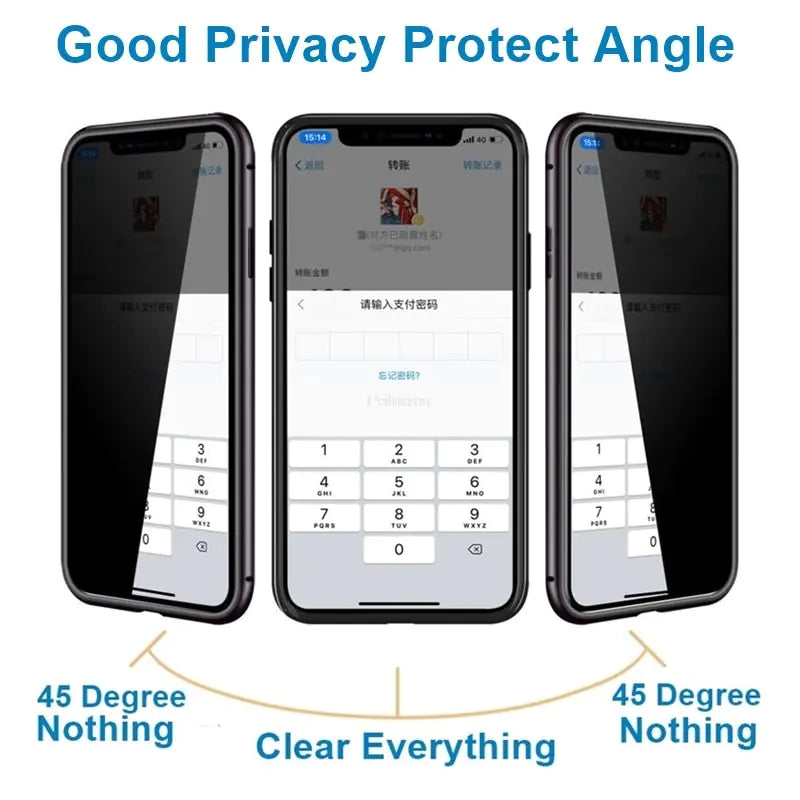 Magnetic Tempered Glass Privacy Metal Case iphone