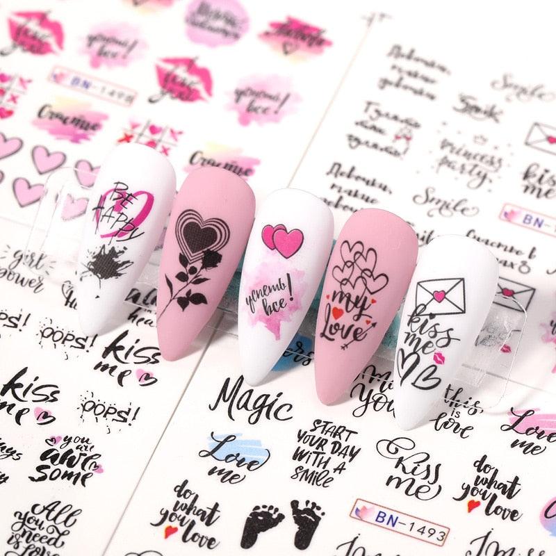 Valentines Heart Letter Flower Nail Stickers Sliders For Nails Water Decals Sticker Tips Manicure Decals for Nail Art Decoration Including Hearts Stars Letters Bowknot Leaves Flowers Plants Fruits Butterflies Nail Art Decoration