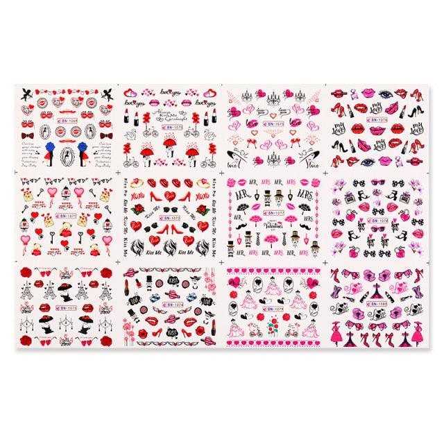 Valentines Heart Letter Flower Nail Stickers Sliders For Nails Water Decals Sticker Tips Manicure Decals for Nail Art Decoration Including Hearts Stars Letters Bowknot Leaves Flowers Plants Fruits Butterflies Nail Art Decoration