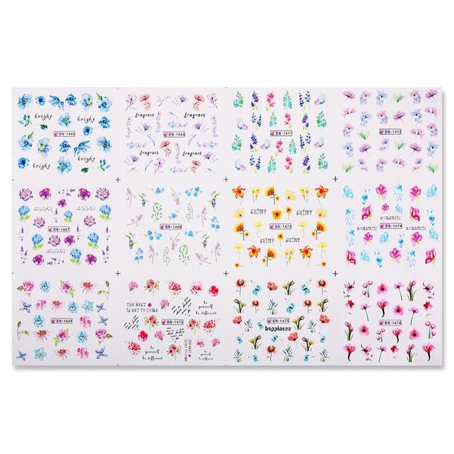 Valentines Heart Letter Flower Nail Stickers Sliders For Nails Water Decals Sticker Tips Manicure Decals for Nail Art Decoration Including Hearts Stars Letters Bowknot Leaves Flowers Plants Fruits Butterflies Nail Art Decoration