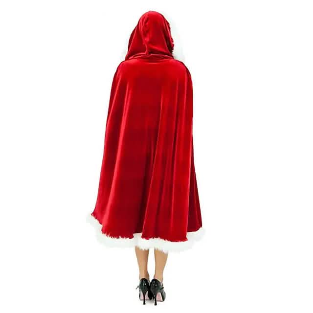 Velvet Hooded Cape Cloak Santa Cosplay Christmas Costumes Women