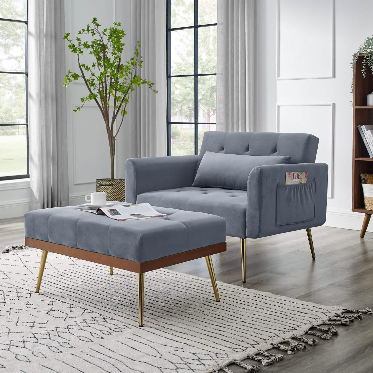 Velvet Recliner Sofa Chair with Adjustable Backrest and 2 Side Pocket