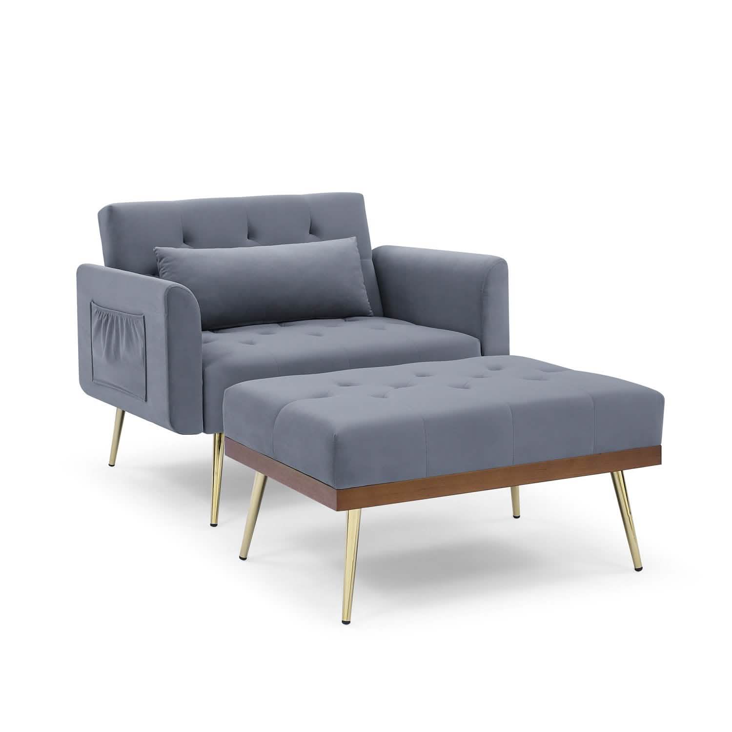 Velvet Recliner Sofa Chair with Adjustable Backrest and 2 Side Pocket
