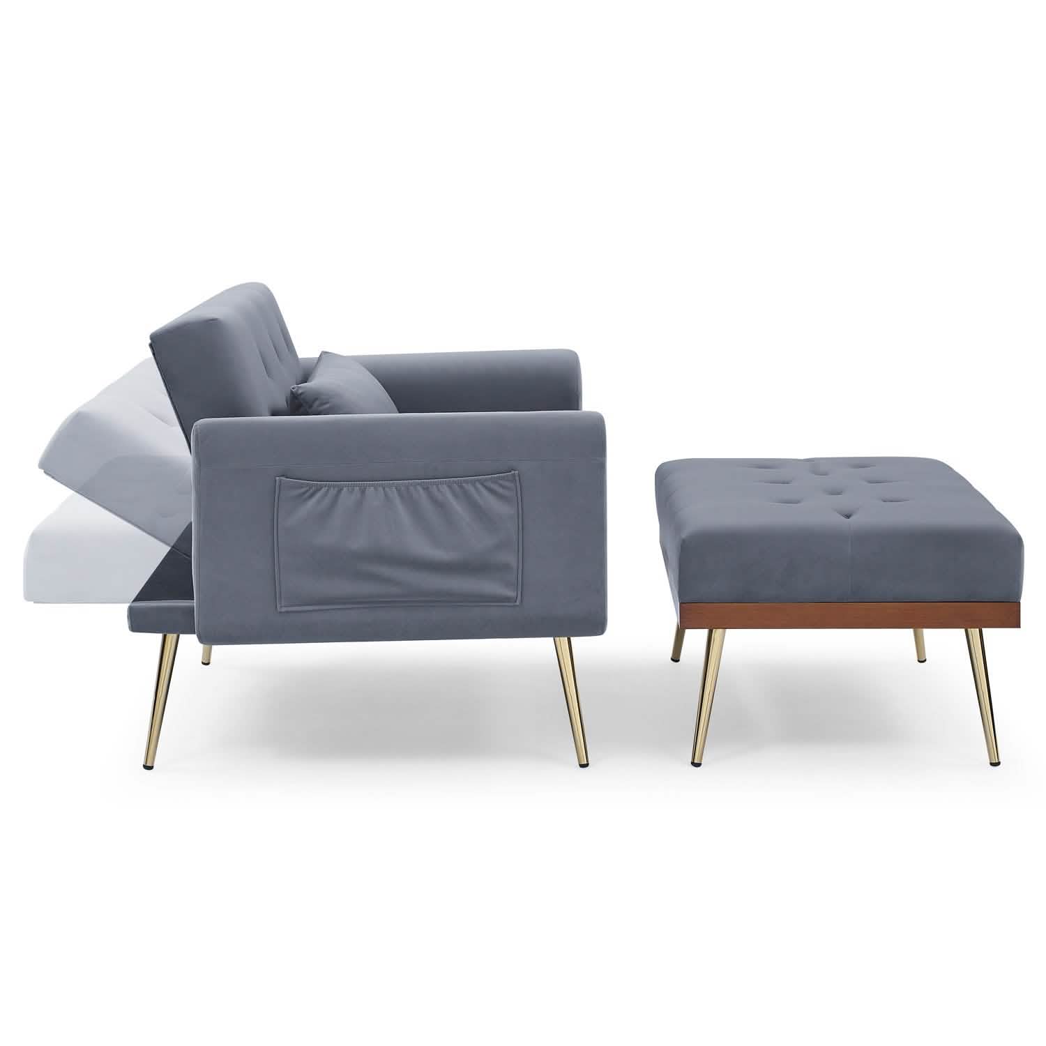 Velvet Recliner Sofa Chair with Adjustable Backrest and 2 Side Pocket
