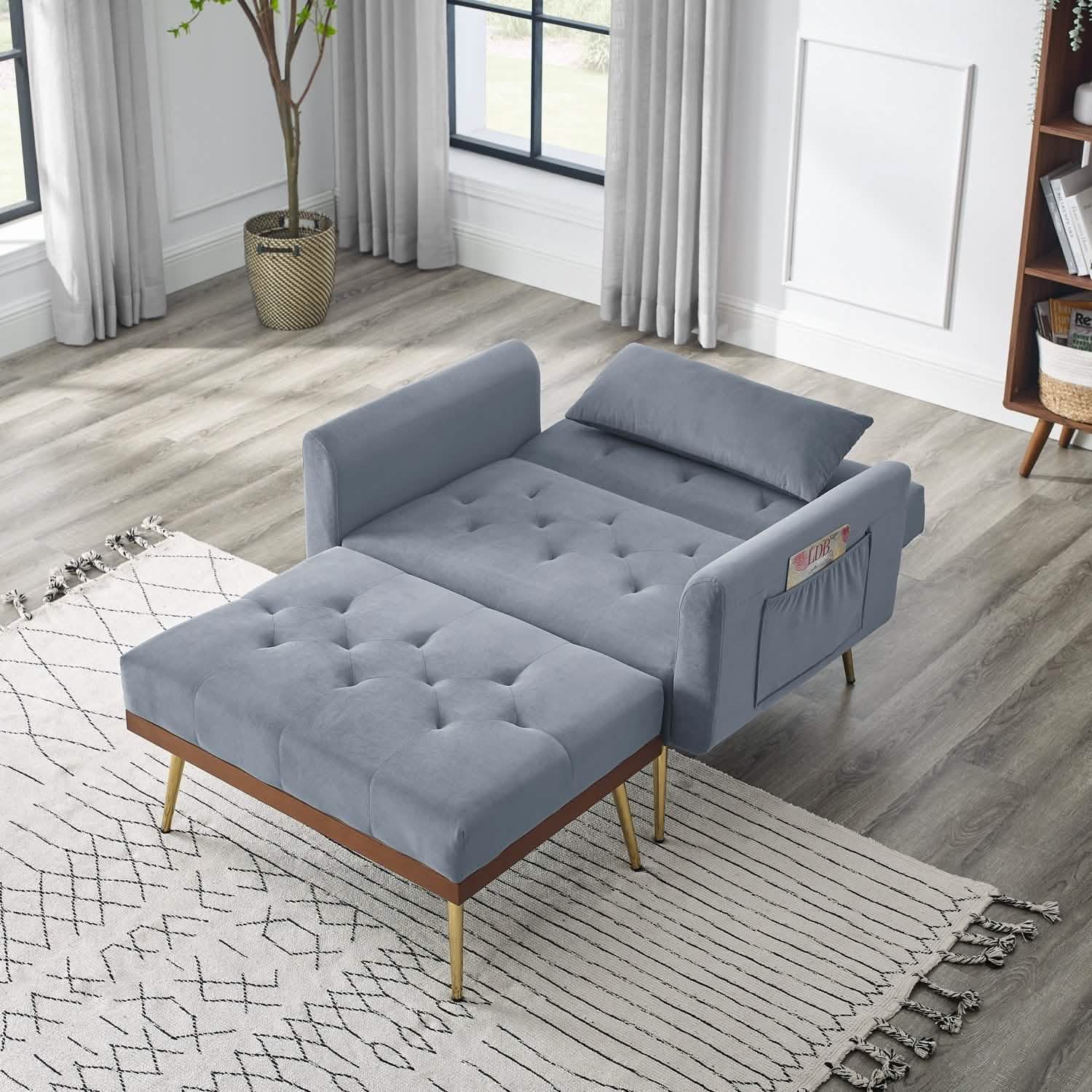 Velvet Recliner Sofa Chair with Adjustable Backrest and 2 Side Pocket