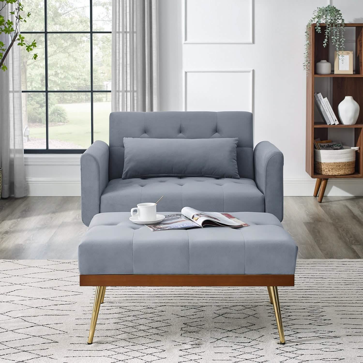 Velvet Recliner Sofa Chair with Adjustable Backrest and 2 Side Pocket
