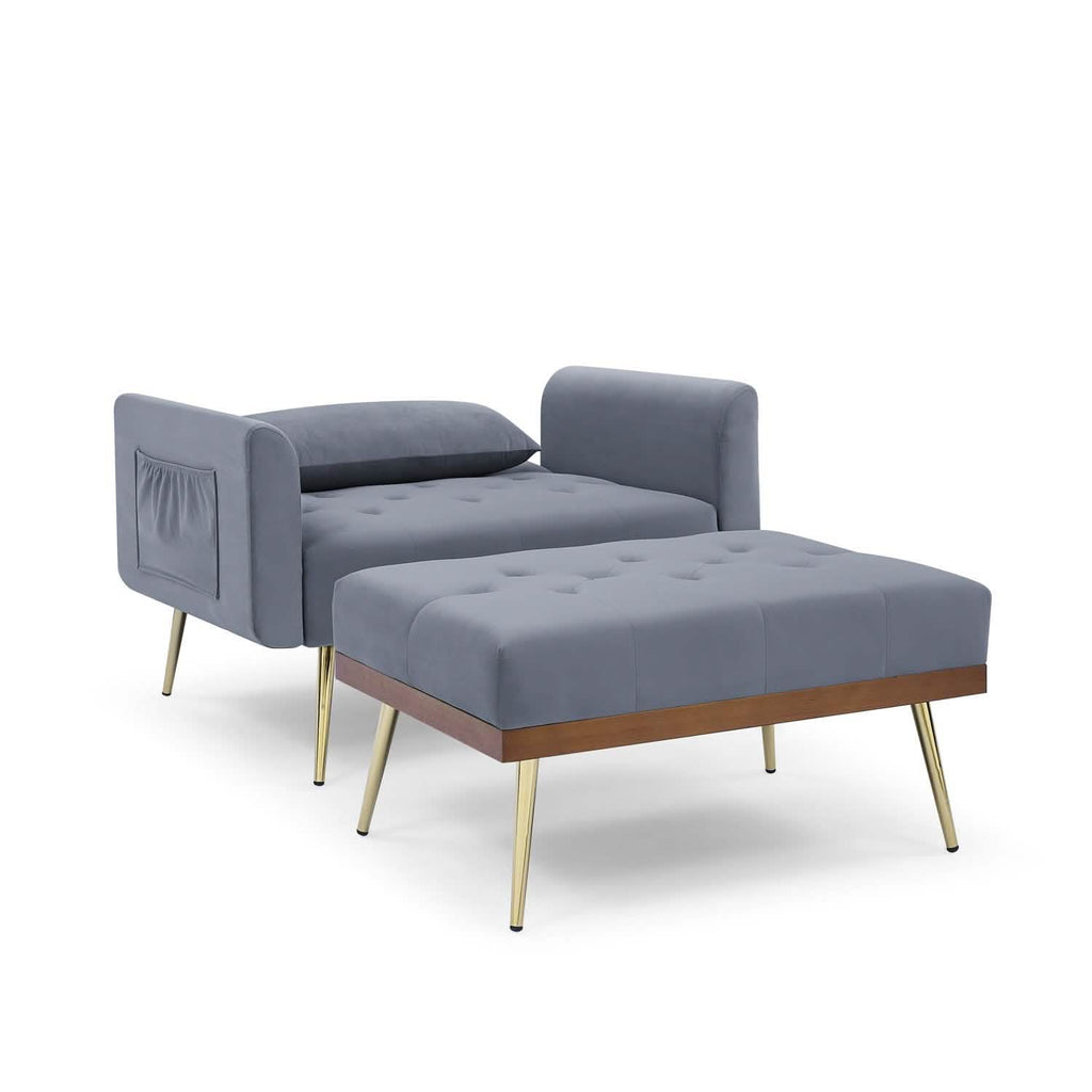 Velvet Recliner Sofa Chair with Adjustable Backrest and 2 Side Pocket