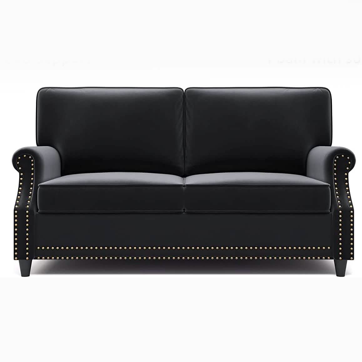 Velvet Roll Up Arm Chair Loveseat with Nail Head