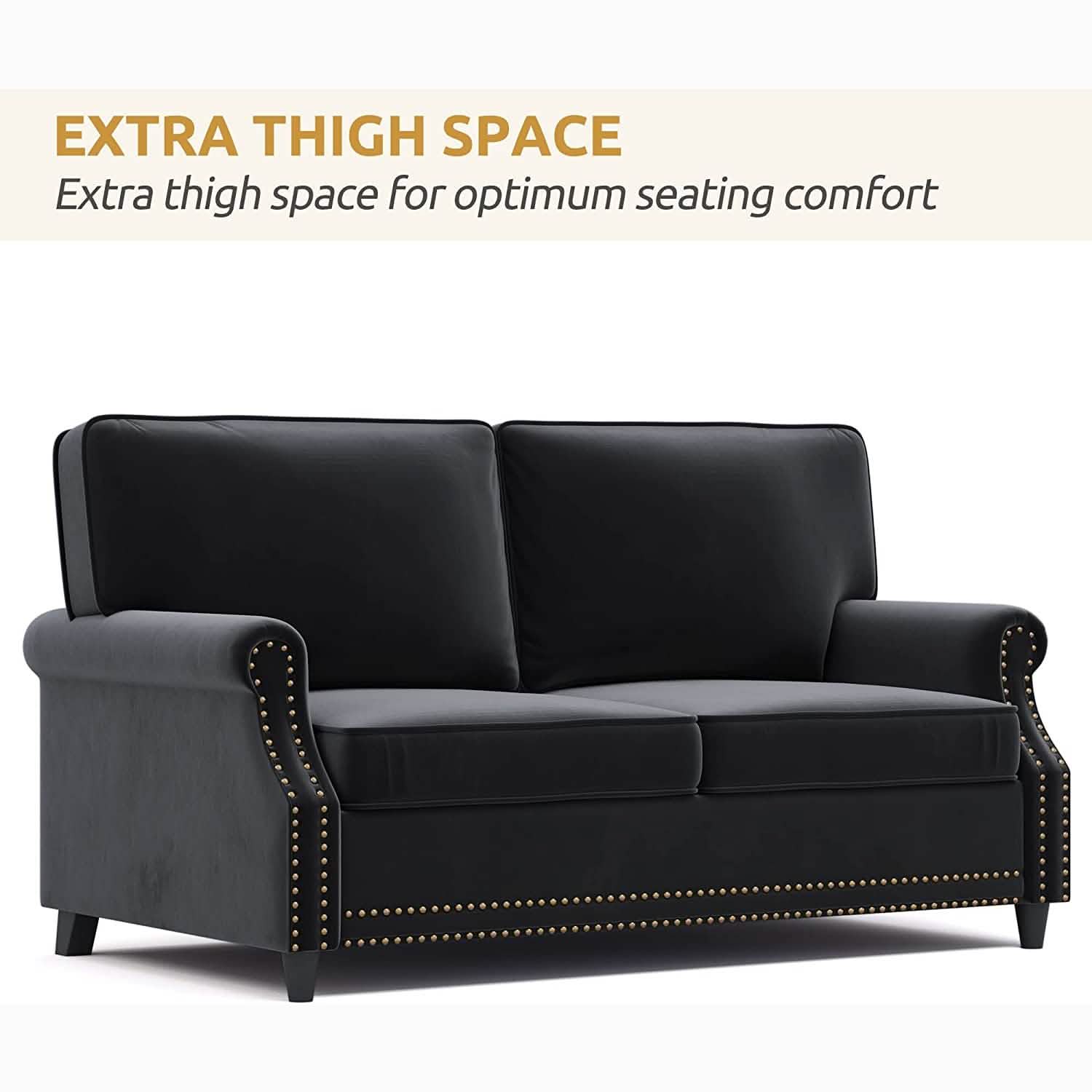 Velvet Roll Up Arm Chair Loveseat with Nail Head