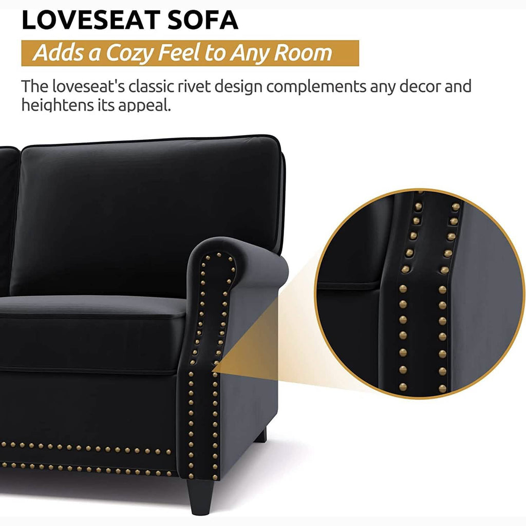 Velvet Roll Up Arm Chair Loveseat with Nail Head