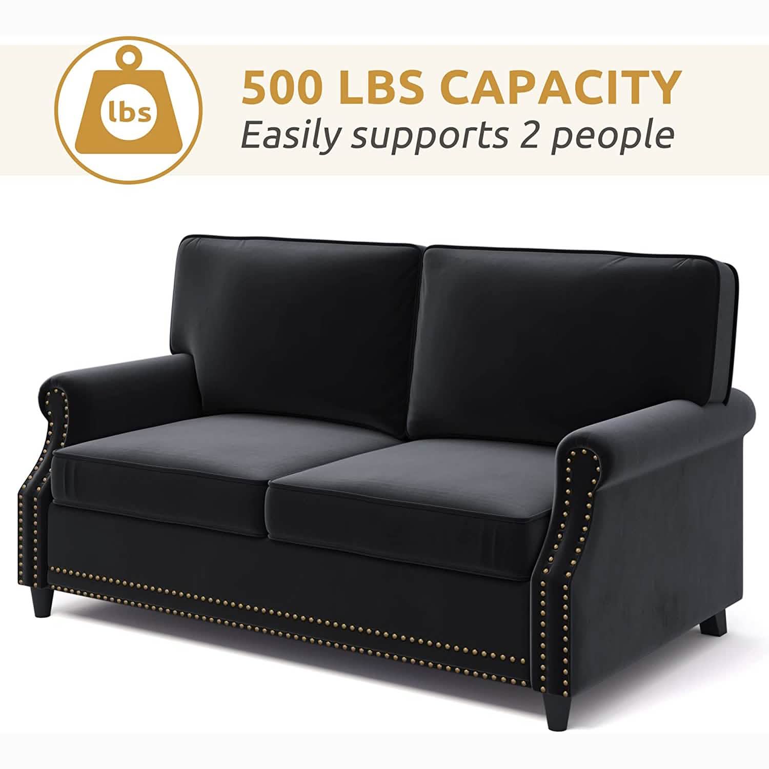 Velvet Roll Up Arm Chair Loveseat with Nail Head