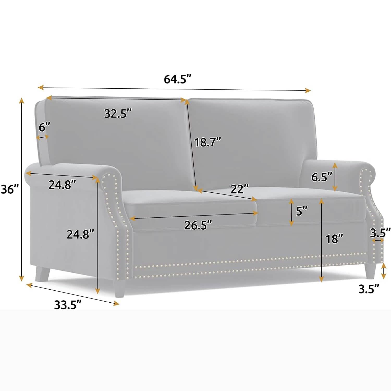 Velvet Roll Up Arm Chair Loveseat with Nail Head