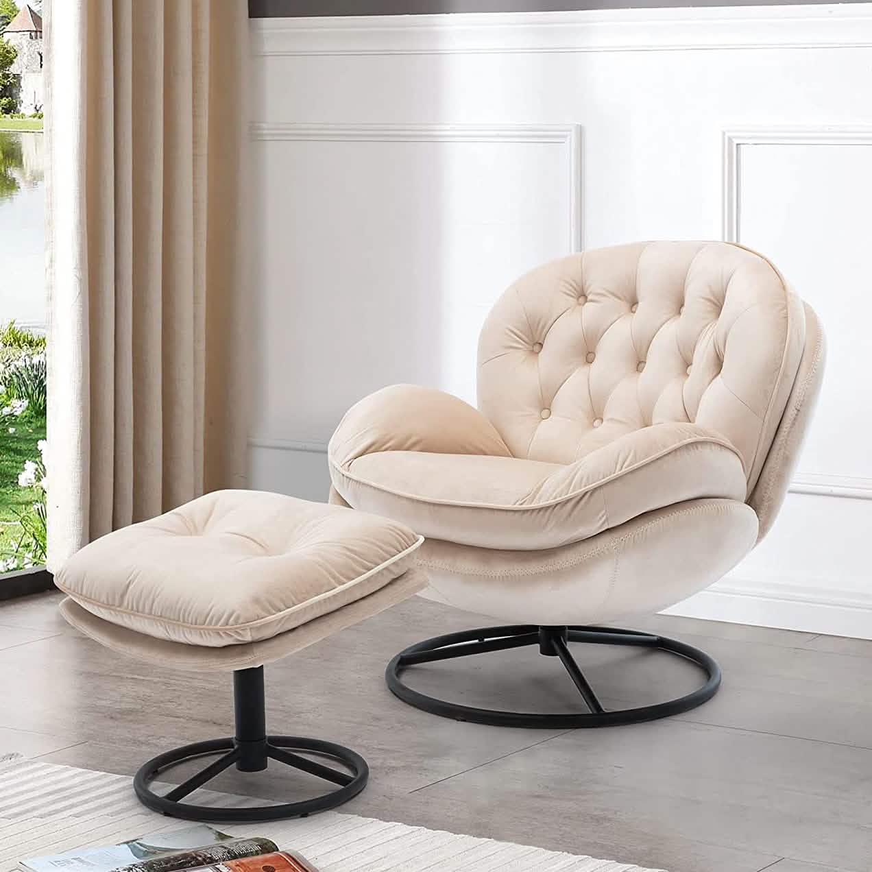 Velvet Swivel Accent Chair with Ottoman Set