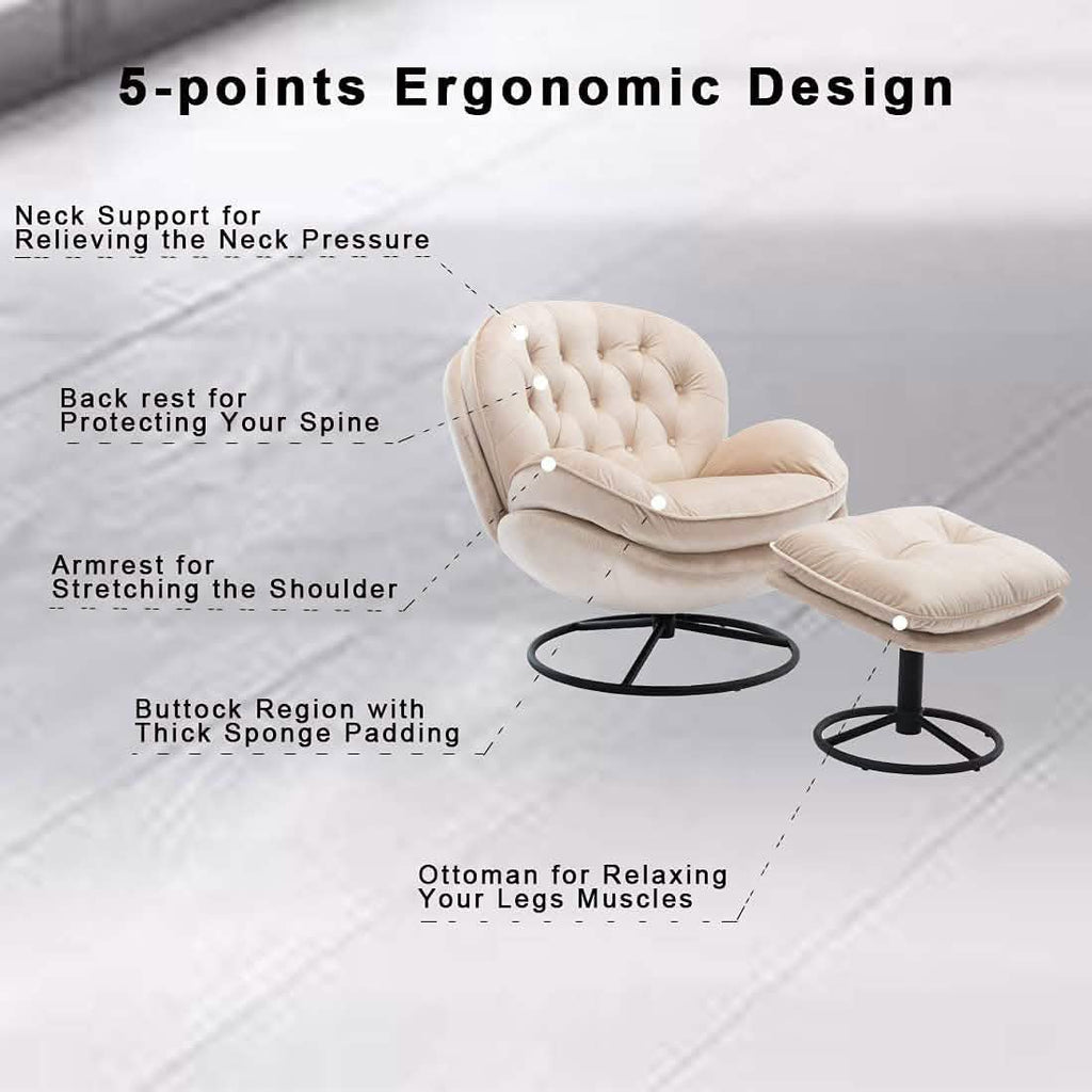 Velvet Swivel Accent Chair with Ottoman Set