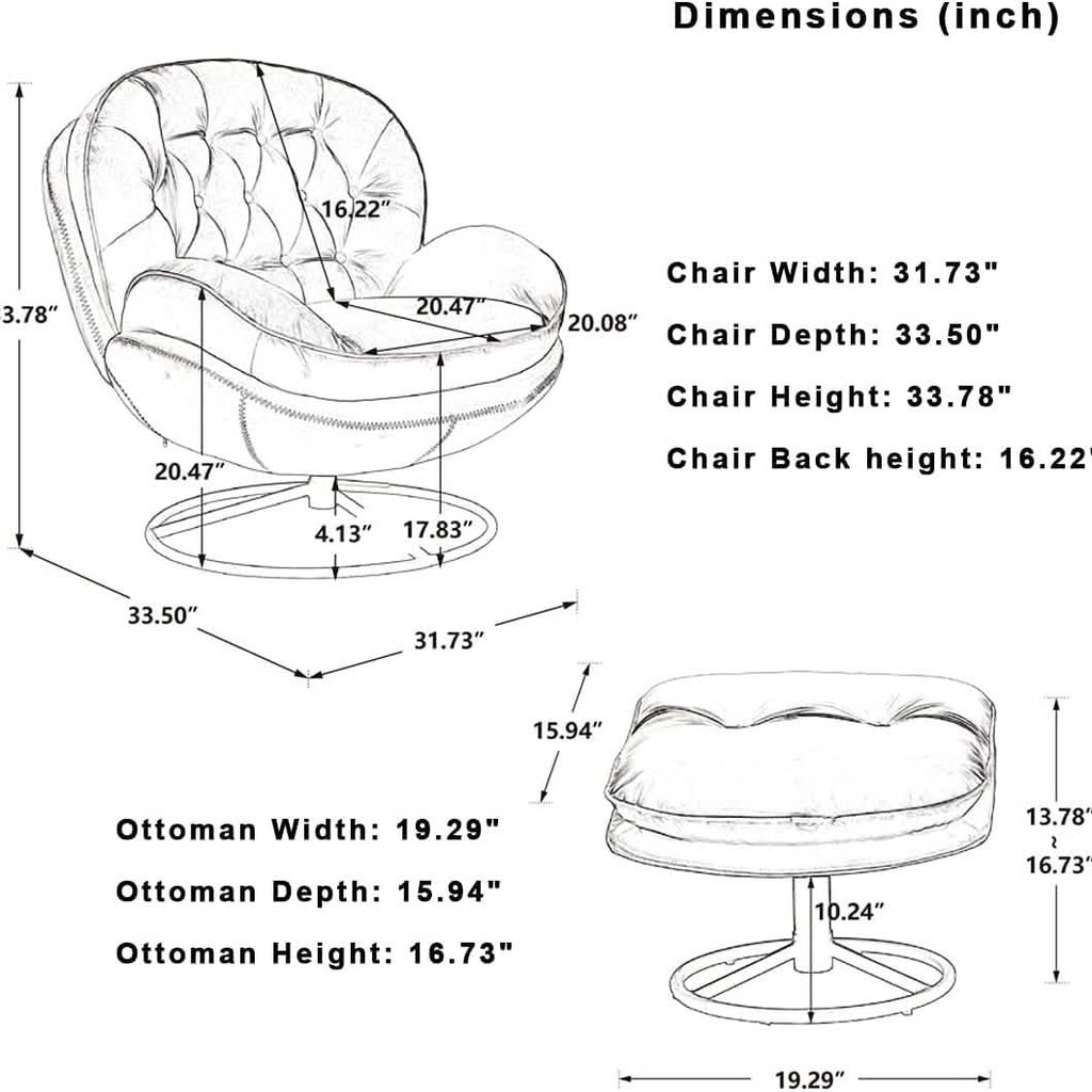 Velvet Swivel Accent Chair with Ottoman Set