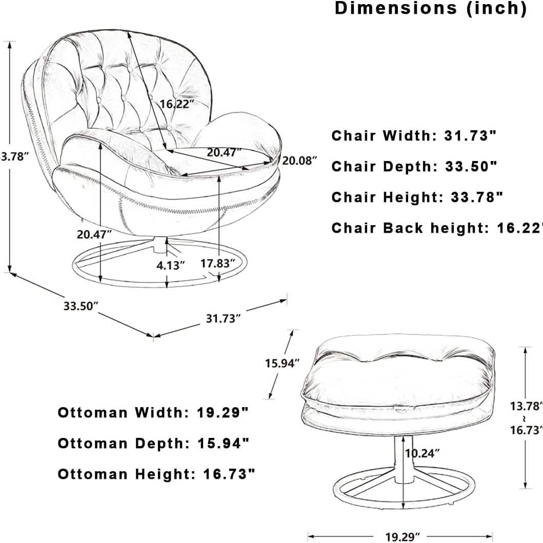 Velvet Swivel Accent Chair with Ottoman Set