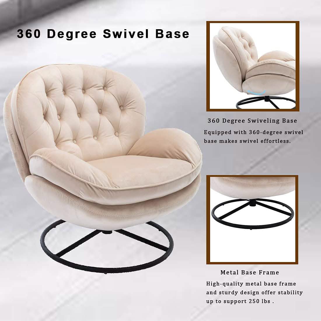 Velvet Swivel Accent Chair with Ottoman Set