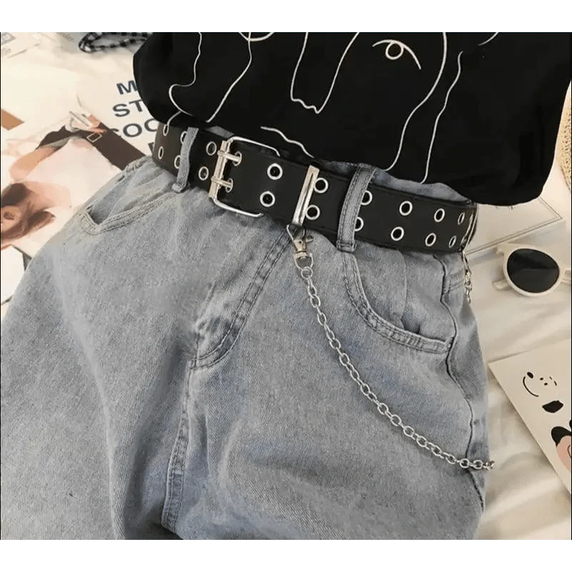 Vintage Adjustable Black Metal Waistband Buckle Leather Waistband For Jeans Trendy Women's Fashionable Design Waistbands 103cm