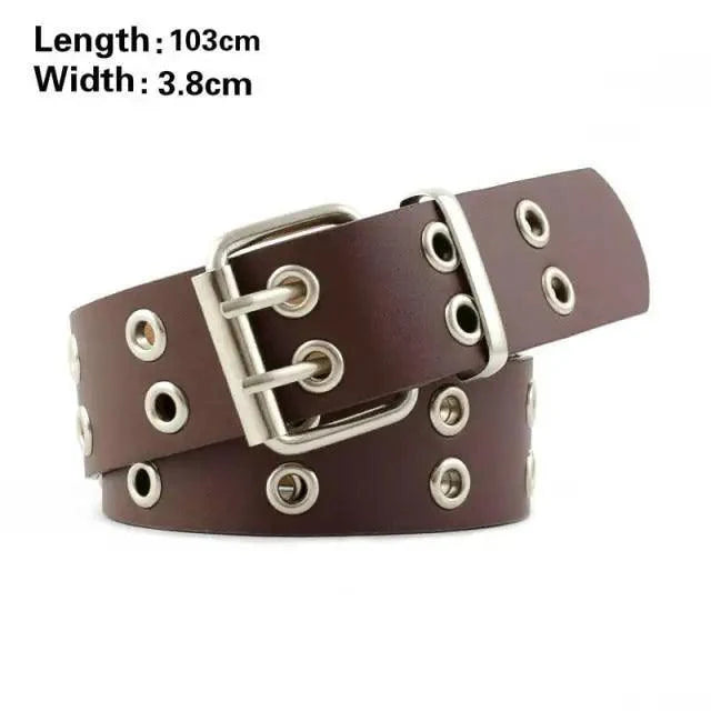 Vintage Adjustable Black Metal Waistband Buckle Leather Waistband For Jeans Trendy Women's Fashionable Design Waistbands 103cm
