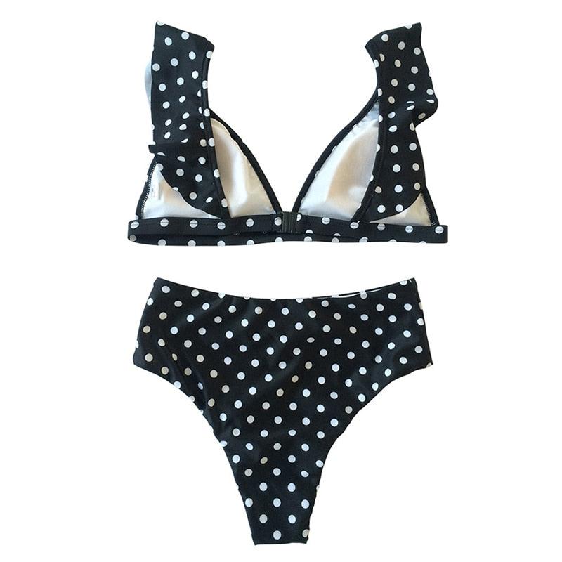 Vintage Black White Bikini High Waist Swimwear Push Up Bikini Swimsuit For Women Underwire Bikini Top Ruffle Padded Two Piece Bathing Suits Teen Girls Women Push Up Swimsuit Ruffle Dot Swimsuit Bikini Summer Beach Wear
