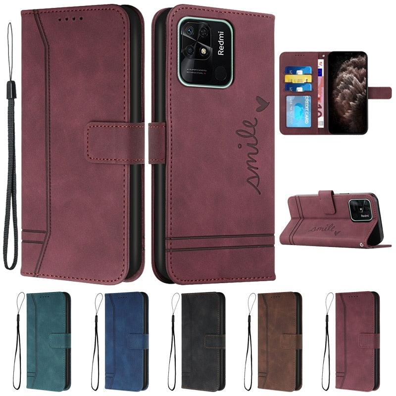 Vintage High Quality PU Leather Wallet Case Wrist Strap Heart Shaped Embossed Phone Case For Xiaomi Redmi 10C Case Redmi 10C Retro Wallet Leather Flip Phone Case For Xiomi Xiaomi Redmi10C 10 C Protect Cover