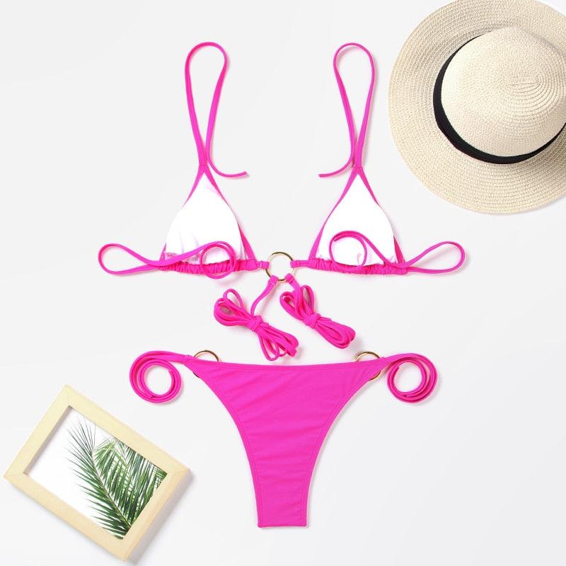 Vintage Print Bikini Female Handwork Small Ruffle Swimming Suit For Women Swimwear High Cut Bikini Set String Print Halter String Triangle Bikini Set Luxury Swimwear Two Piece Swimsuit