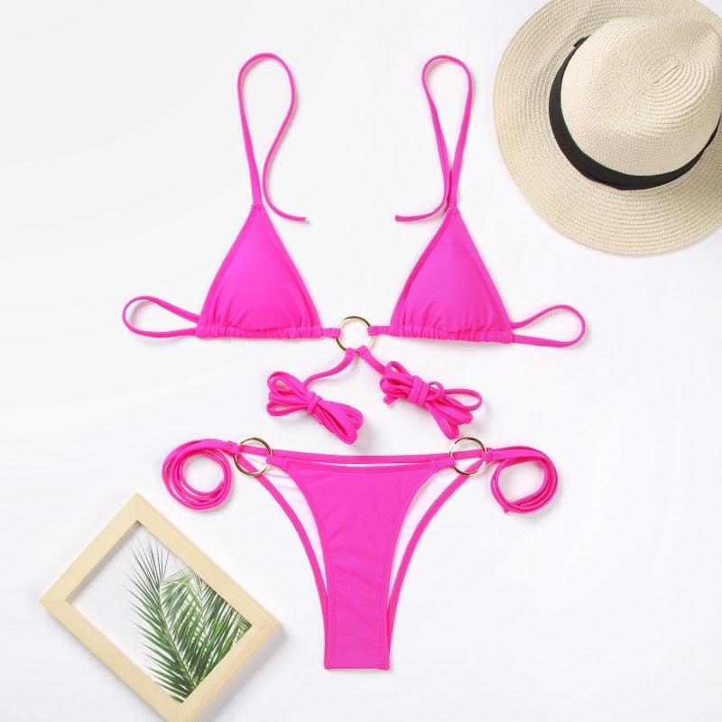 Vintage Print Bikini Female Handwork Small Ruffle Swimming Suit For Women Swimwear High Cut Bikini Set String Print Halter String Triangle Bikini Set Luxury Swimwear Two Piece Swimsuit
