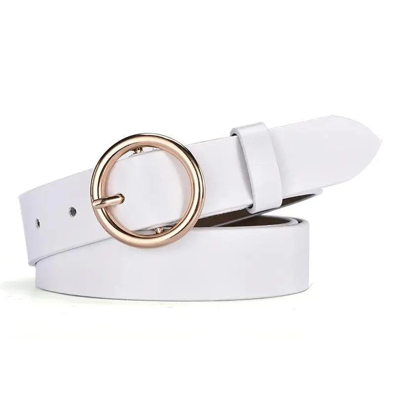 Vintage Simple Round Buckle Female Pin Leather Straps 105CM Belts For Women Unique Design Dresses Jeans Classic Round Waistband