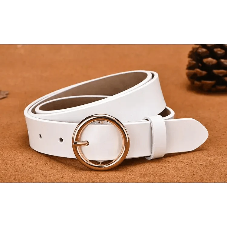 Vintage Simple Round Buckle Female Pin Leather Straps 105CM Belts For Women Unique Design Dresses Jeans Classic Round Waistband