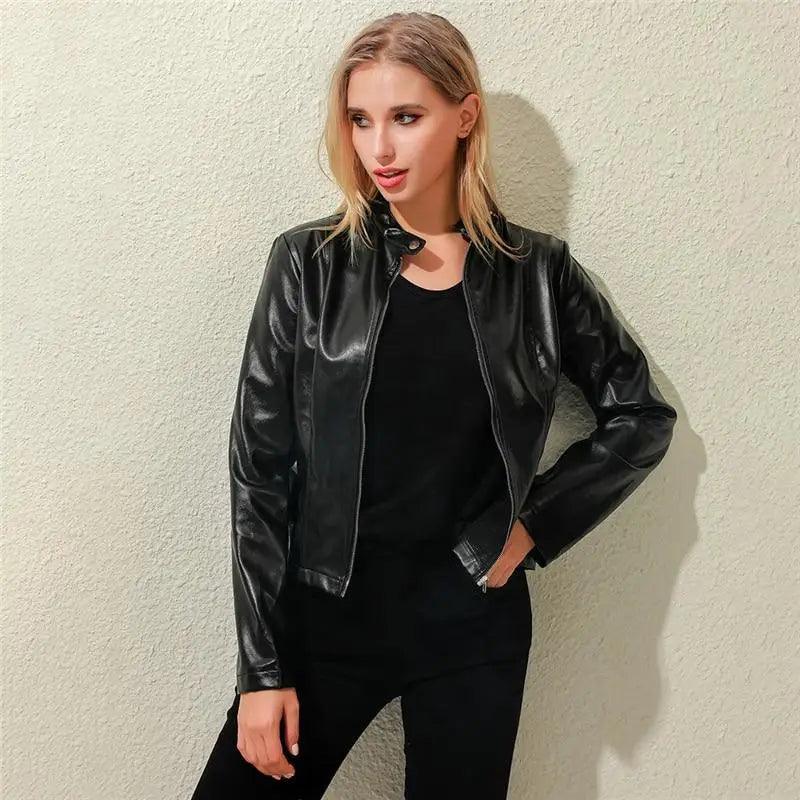 Vintage Style Autumn Ladies PU Leather Jacket For Women Slim Casual Soft Moto Biker Faux Leather Jacket For Female Coat Quality Basic Streetwear