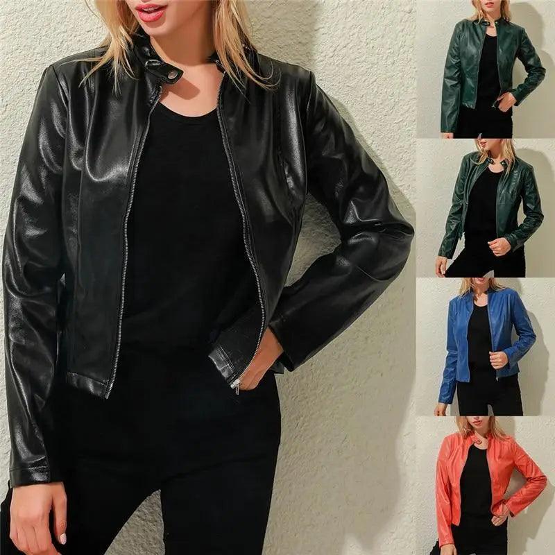 Vintage Style Autumn Ladies PU Leather Jacket For Women Slim Casual Soft Moto Biker Faux Leather Jacket For Female Coat Quality Basic Streetwear