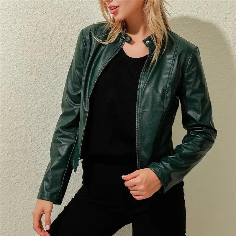 Vintage Style Autumn Ladies PU Leather Jacket For Women Slim Casual Soft Moto Biker Faux Leather Jacket For Female Coat Quality Basic Streetwear