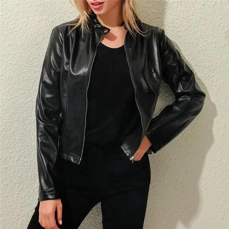 Vintage Style Autumn Ladies PU Leather Jacket For Women Slim Casual Soft Moto Biker Faux Leather Jacket For Female Coat Quality Basic Streetwear