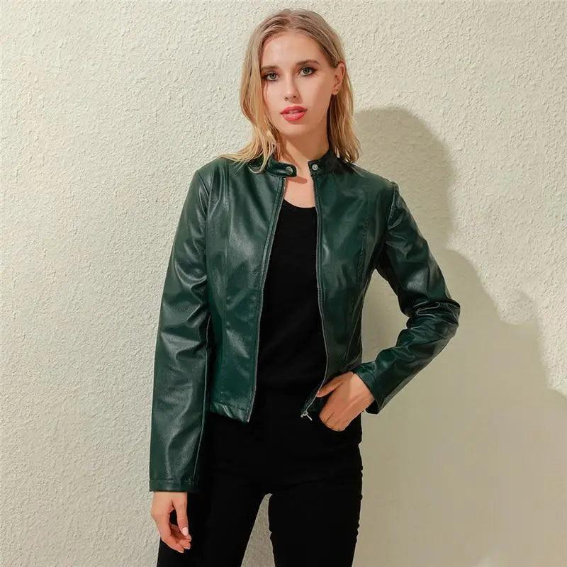 Vintage Style Autumn Ladies PU Leather Jacket For Women Slim Casual Soft Moto Biker Faux Leather Jacket For Female Coat Quality Basic Streetwear