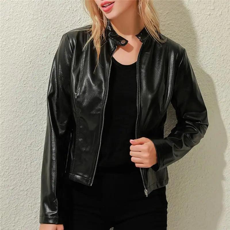 Vintage Style Autumn Ladies PU Leather Jacket For Women Slim Casual Soft Moto Biker Faux Leather Jacket For Female Coat Quality Basic Streetwear