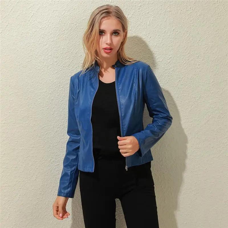 Vintage Style Autumn Ladies PU Leather Jacket For Women Slim Casual Soft Moto Biker Faux Leather Jacket For Female Coat Quality Basic Streetwear
