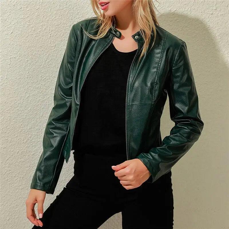 Vintage Style Autumn Ladies PU Leather Jacket For Women Slim Casual Soft Moto Biker Faux Leather Jacket For Female Coat Quality Basic Streetwear
