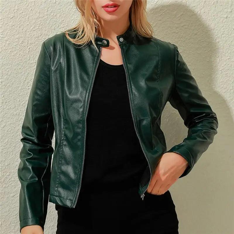 Vintage Style Autumn Ladies PU Leather Jacket For Women Slim Casual Soft Moto Biker Faux Leather Jacket For Female Coat Quality Basic Streetwear