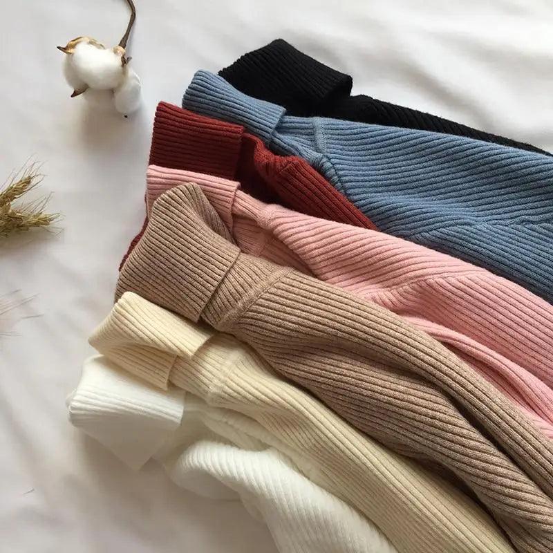 Vintage Style Autumn Winter Thick Sweater For Women Knitted Ribbed Pullover Sweater Long Sleeve Turtleneck Slim Jumper Soft Warm Pullover