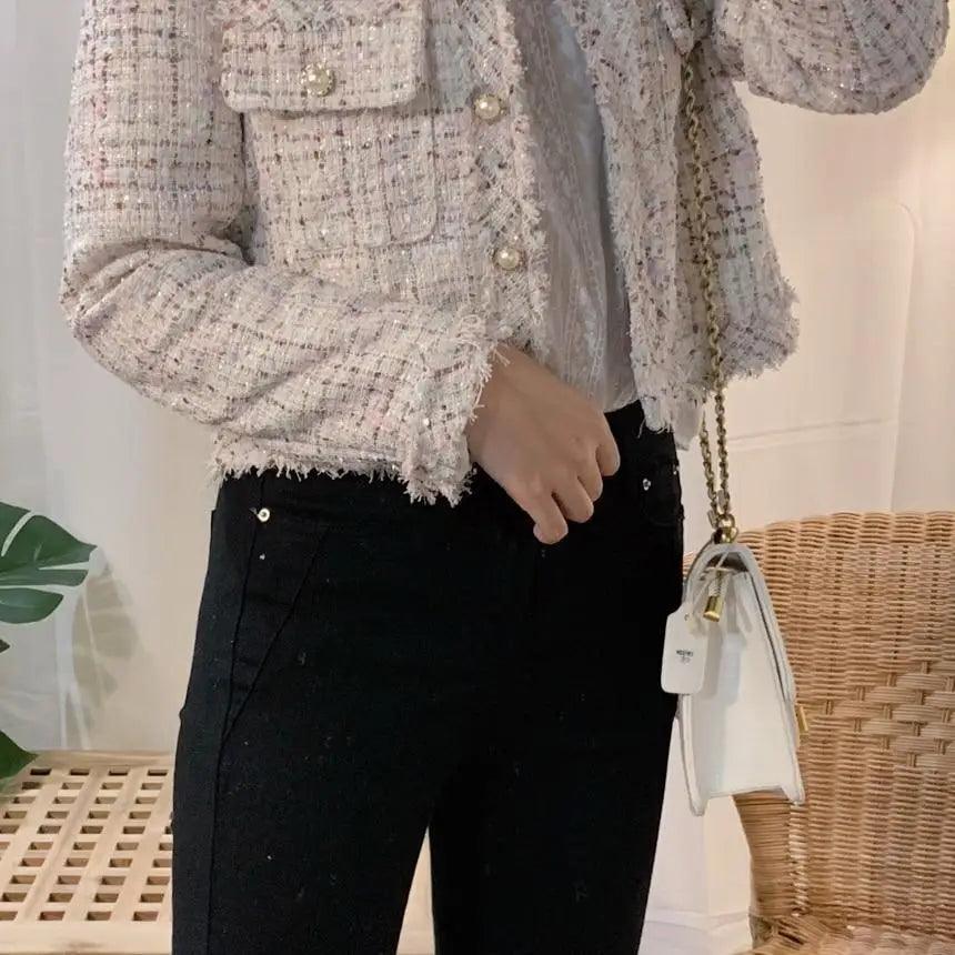 Vintage Style Autumn Winter Tweed Jackets For Women O-Neck Long Sleeve Loose Wool Coat Single Breasted Outwear For Girls