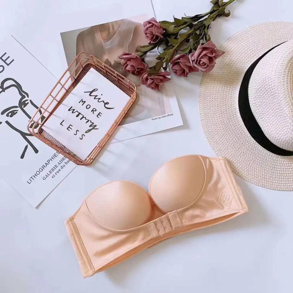 Vintage Style Front Closure Sexy Push Up Bra Women Invisible Bras Underwear Lingerie for Female Brassiere Strapless Seamless Bralette ABC Cup