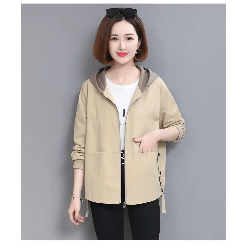 Vintage Style Women's Coat Hooded Jacket Long Sleeve Zipper Pockets Casual Windbreaker Basic Jackets Outerwear Plus Size 4XL E25