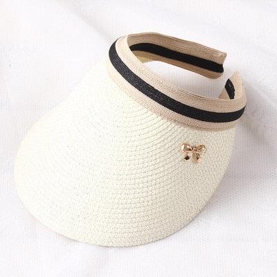 Vintage Women's Sun Hats Handmade Straw Visor Caps Fashionable Adult Sun Beach Top Hats Cute Bowknot Design Fashion Summer Women's Casual Caps Straw Hats Parent-Child Summer Hat Empty Top Beach Hat
