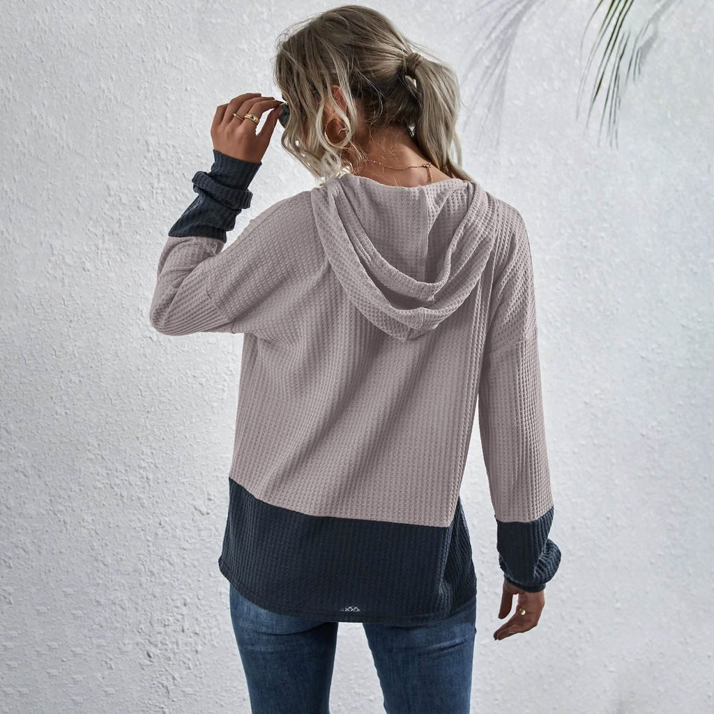 Waffle Two Tone Drawstring Hoodie