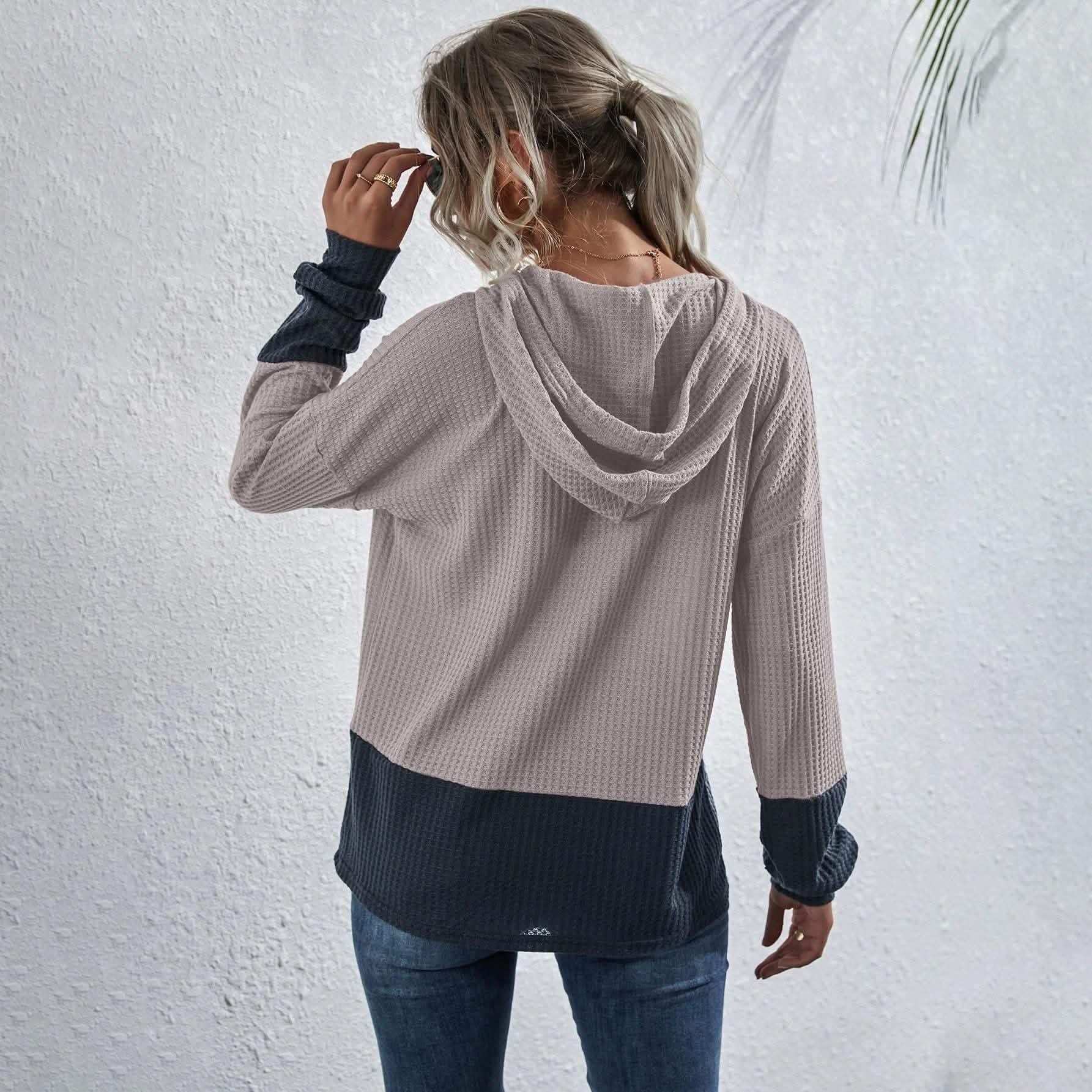 Waffle Two Tone Drawstring Hoodie
