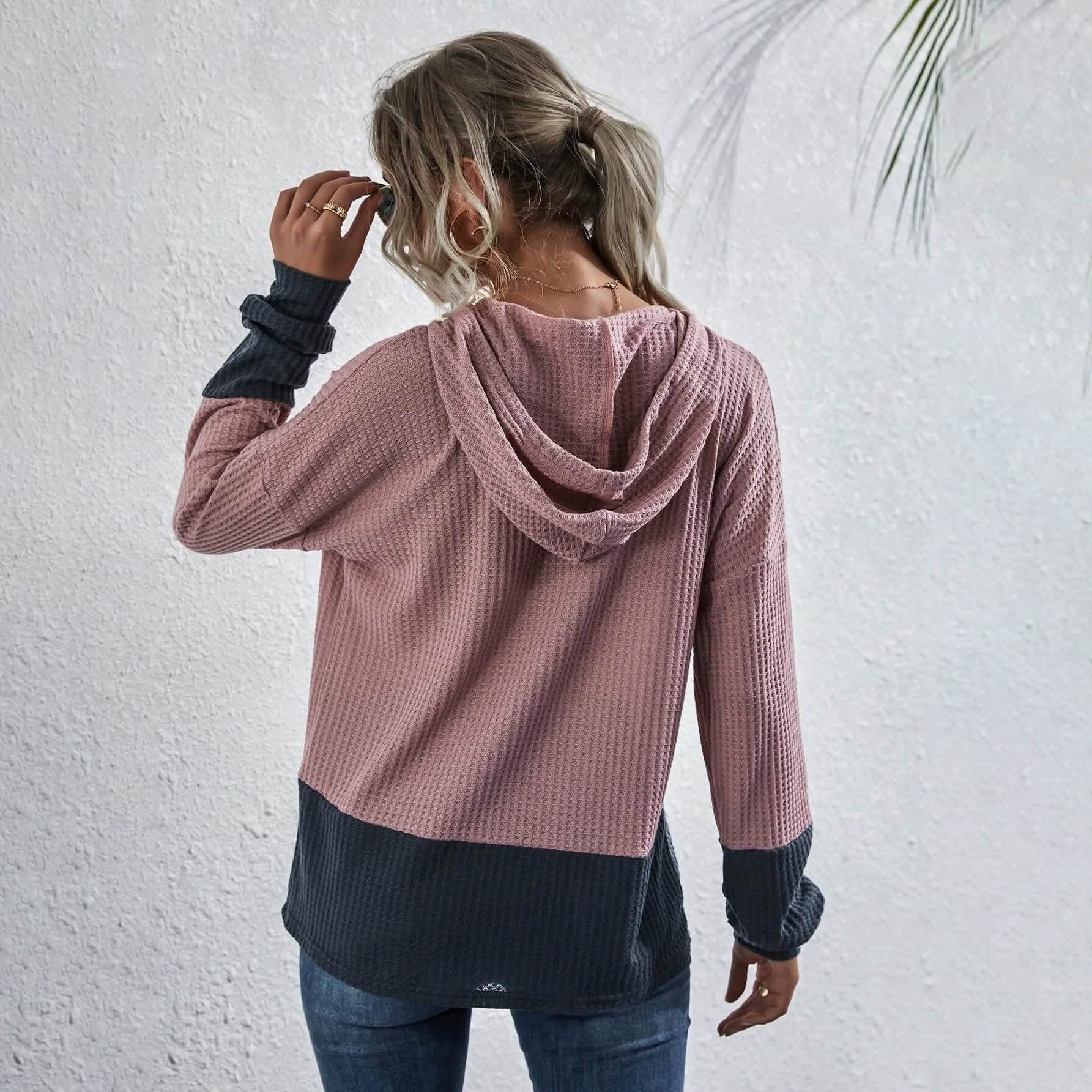 Waffle Two Tone Drawstring Hoodie
