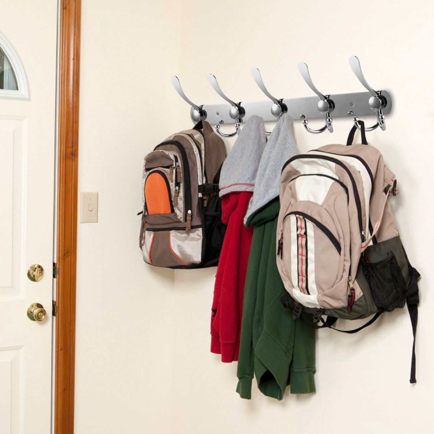 Wall Mount Coat 15 Hooks Stainless Steel Clothes Hanger Rack