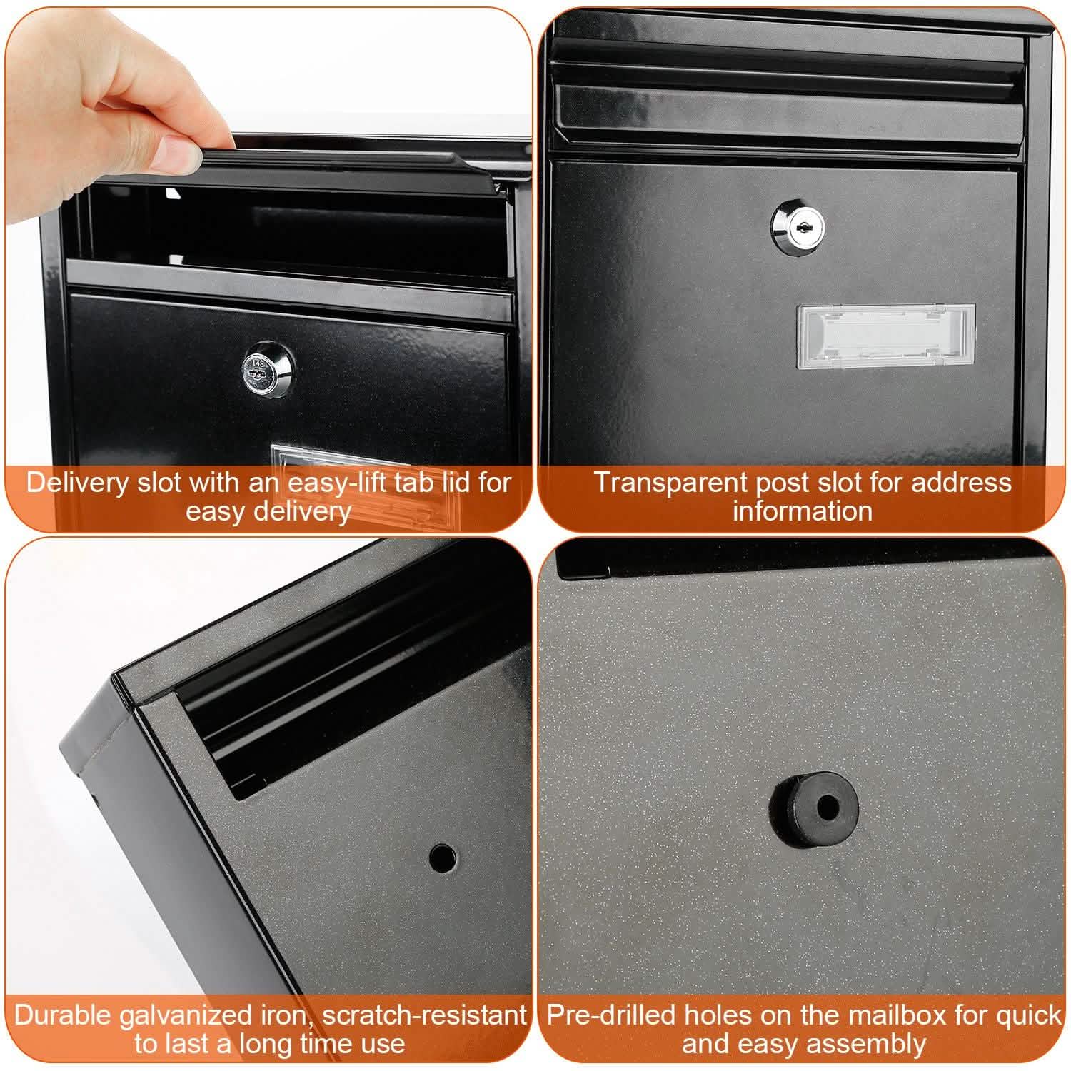 Wall Mount Mailbox Lockable Galvanized Iron Letter Post Box