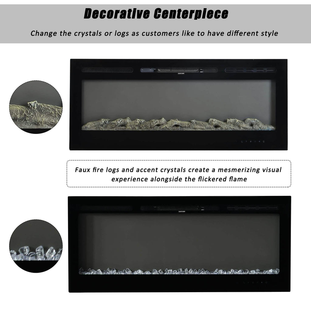 Wall-Mounted Recessed Electronic Fireplace - 50 Inch