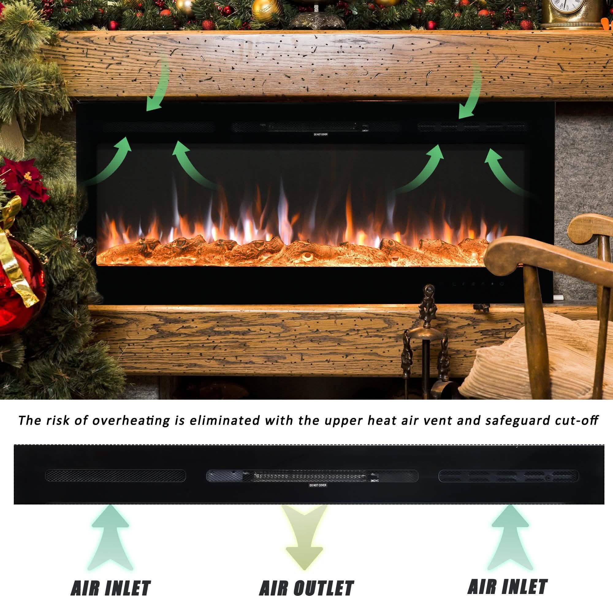 Wall-Mounted Recessed Electronic Fireplace - 50 Inch